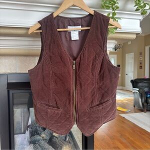 Brown Quilted Zip up Cottage Vest Medium